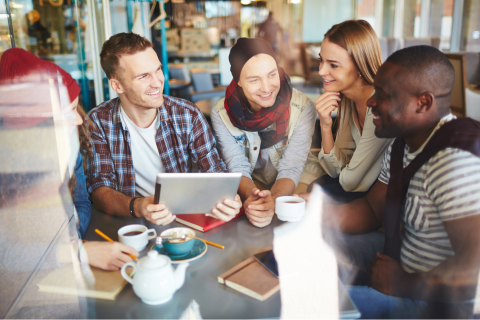 A group having a conversation.